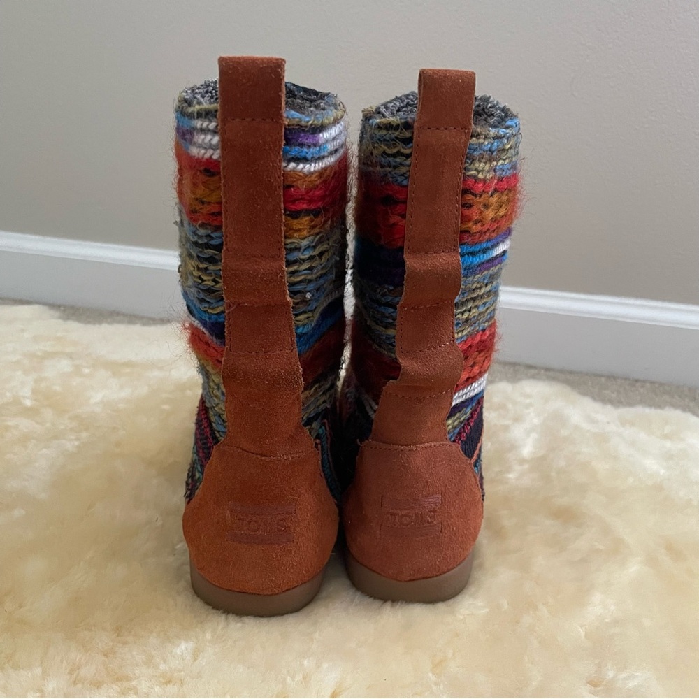 TOMS Nepal Colorful Knit Women's Mid Calf Leather Boots size 8 - Picture 4 of 12